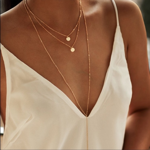 Gold Triple Layer Coin Necklace - Picture 2 of 2